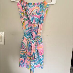 Lilly Pulitzer Ritz strapless romper in a vibrant pink blue pattern NWT SMALL